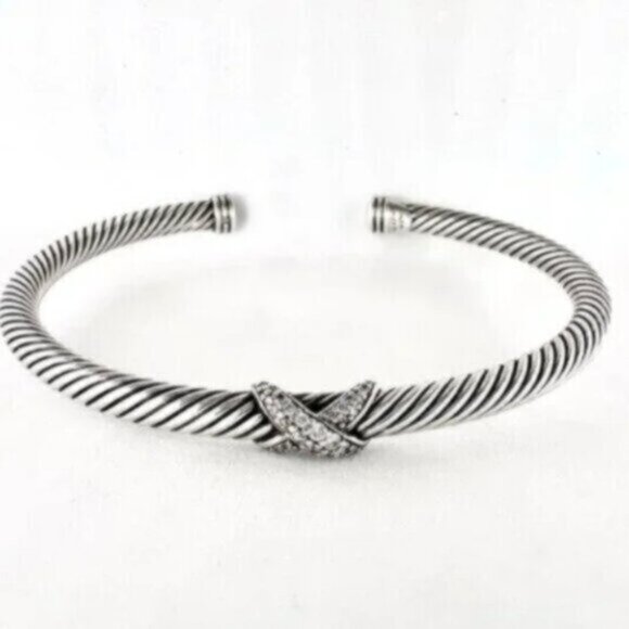 David Yurman Diamond X Classic Cable Station Bracelet 4mm - Picture 1 of 8